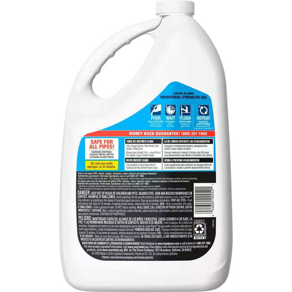 128 Oz. Industrial Strength Gel Drain Cleaner and Drain Unclogger
